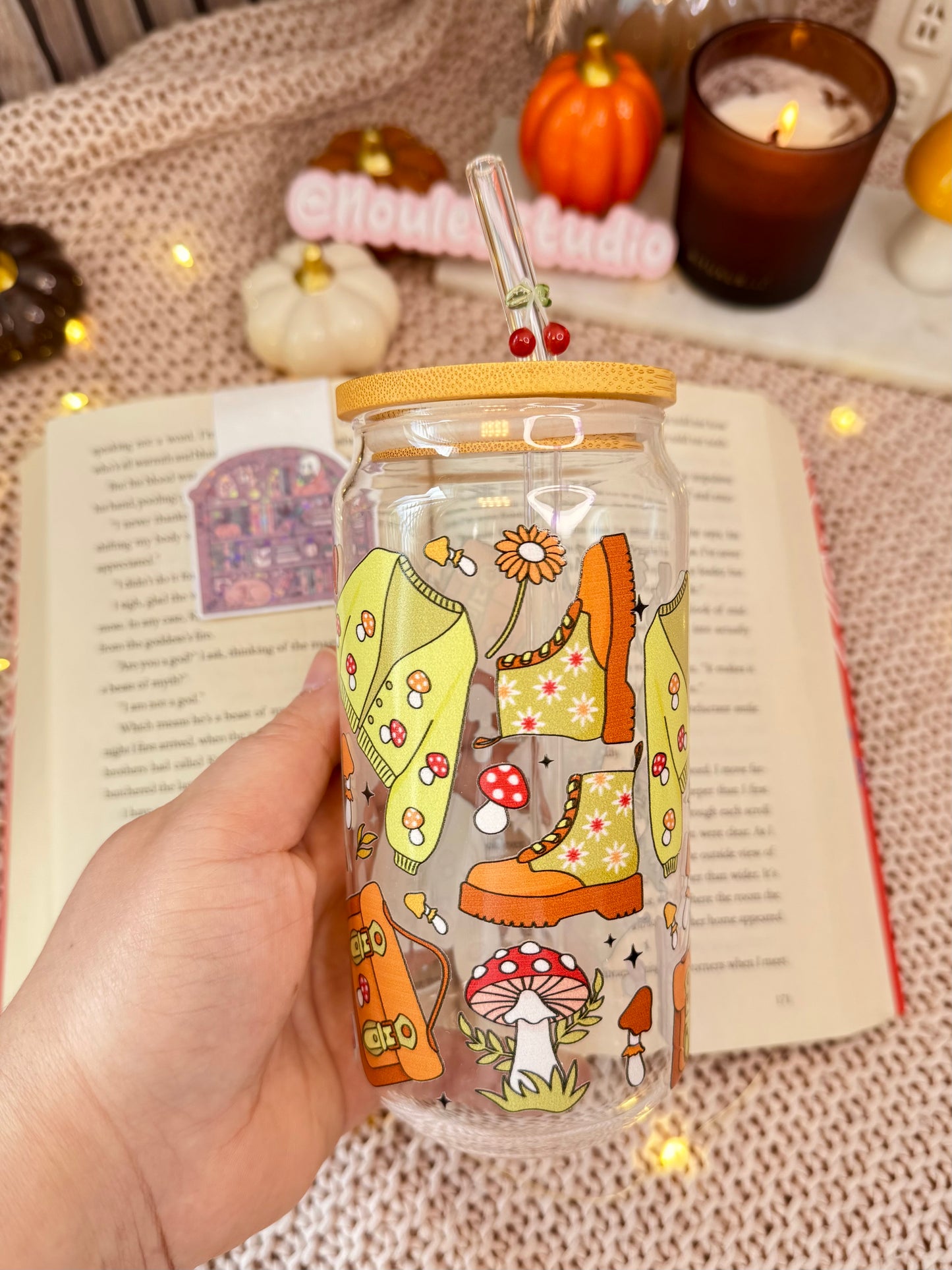 Drinking Glass with Straw | Goblincore Girl