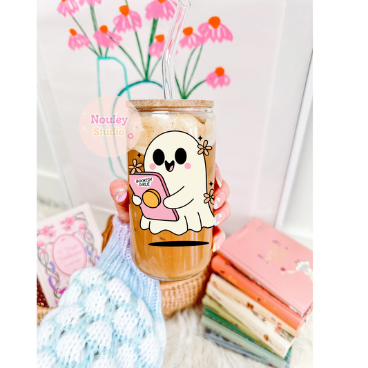 Drinking glass with straw | Spooky bookish girl