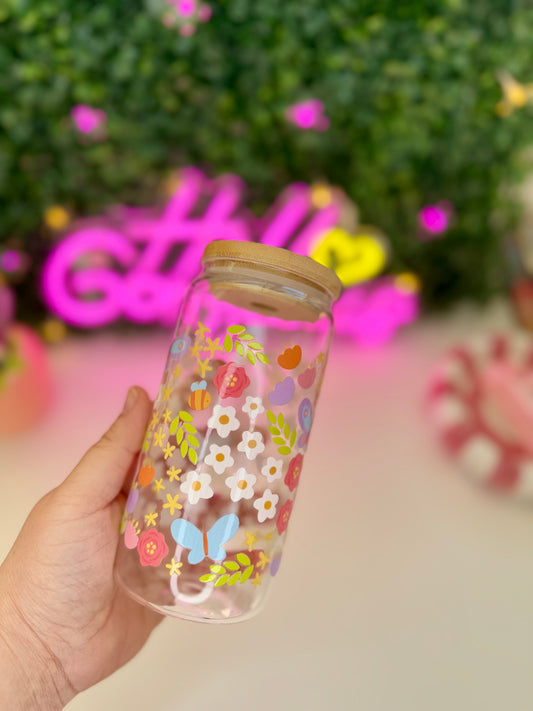 Drinkglas met rietje butterfly garden