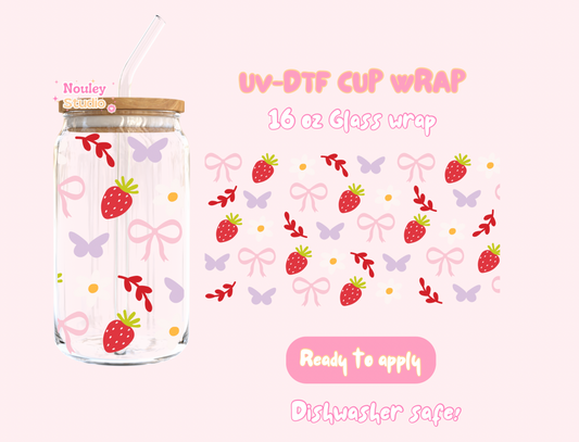 UV DTF Cup wrap | Strawberry Butterfly